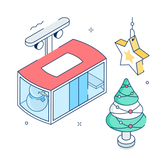 Christmas, Cable Car, Decoration, Star, Tree illustration