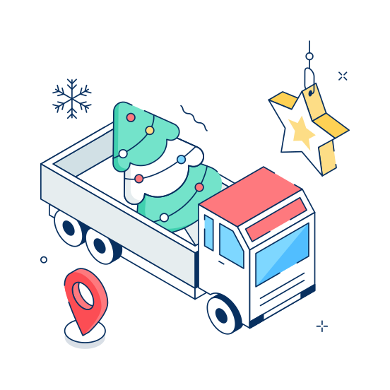 Christmas, Truck, Vehicle, Tree, Delivery illustration