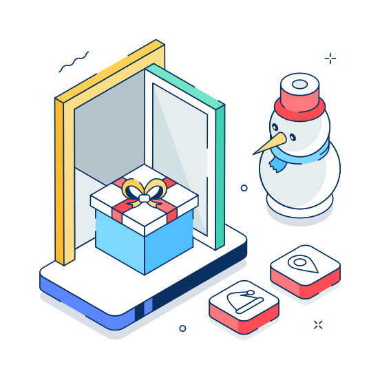 Giftbox, Present, Surprise, Santa, Snowman illustration