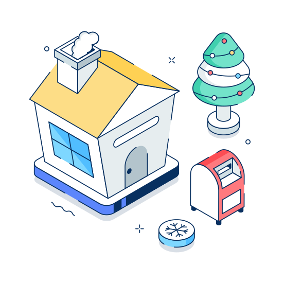 House, Snowy, Decorated, Christmas, Celebration, illustration