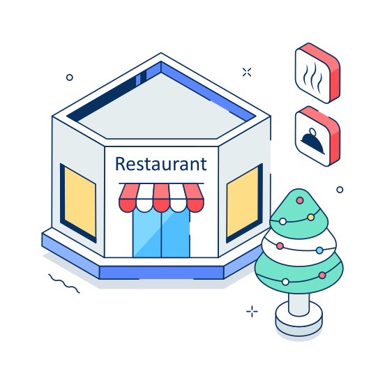 Restaurant, Food, Dining, Eatery, Building illustration