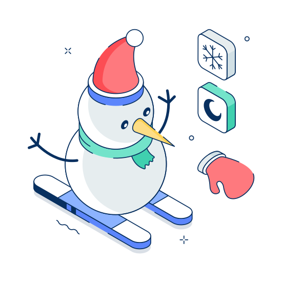 Snowman, Skiing, Outdoor, Character, Activity illustration