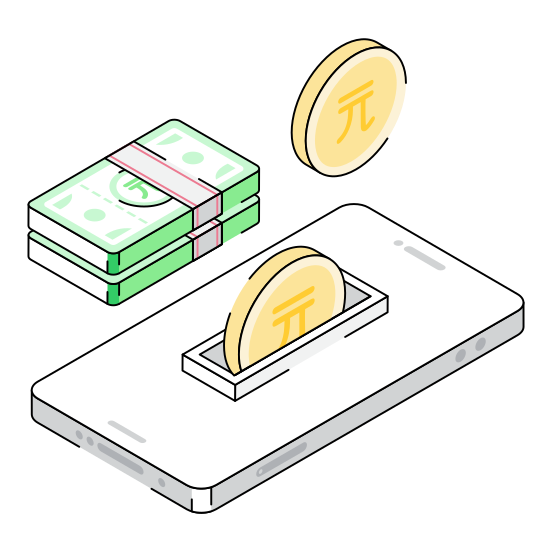 Money, Mobile, Payment, Transaction, App illustration