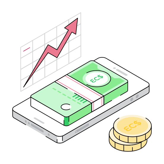 Money, Profit, Mobile, Revenue, Investment illustration