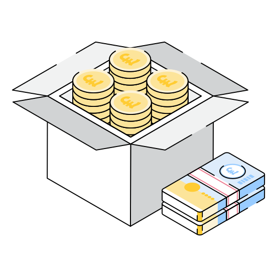 Pound, Box, Container, Coins, Banknotes illustration