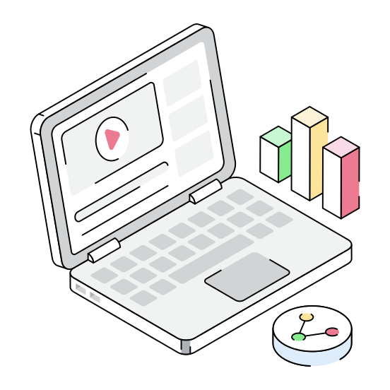Analytics, Streaming, Media, Laptop, Video illustration