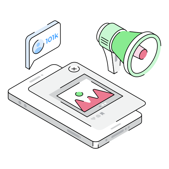 Social, Media, Content, Promotion, Megaphone illustration