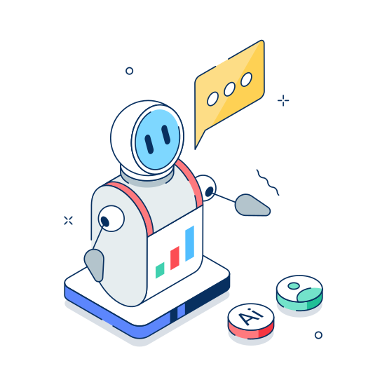 Robot, Assistant, Data, Analysis, Artificial, Market, Automation illustration