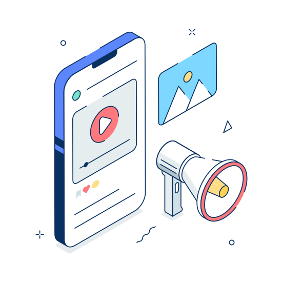 Social Media, Marketing, Video, Mobile, Content, Digital, Internet illustration