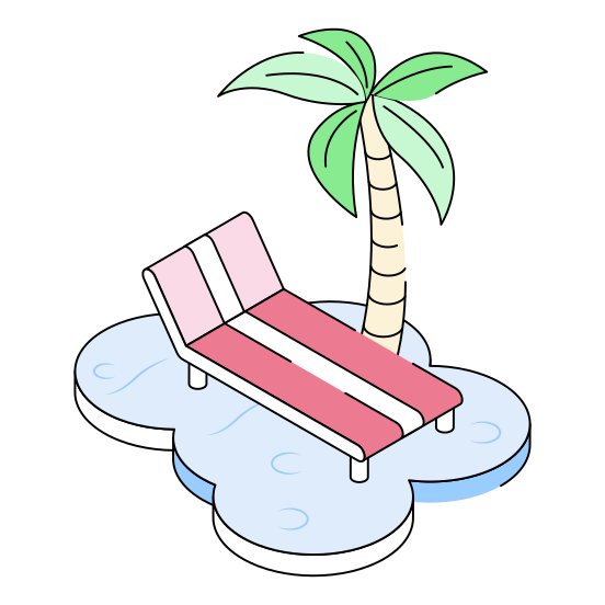Beach, Bed, Sunbed, Tree, Tropical illustration