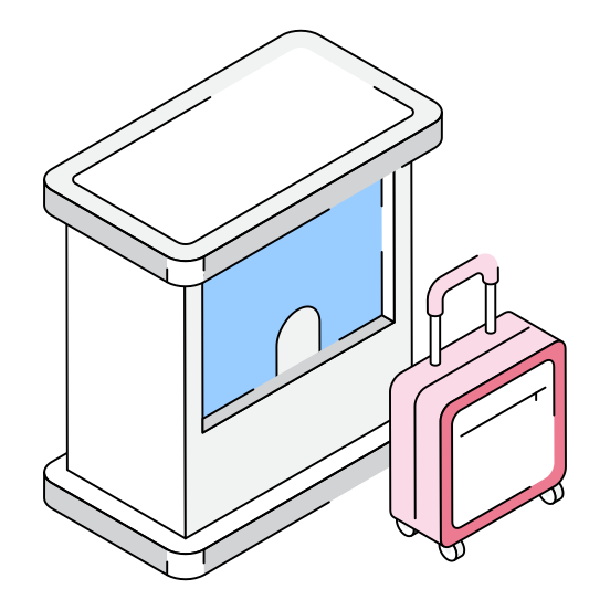 Booth, Counter, Bag, Baggage, Luggage illustration