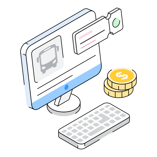 Bus, Ticket, Booking, Reservation, Monitor illustration