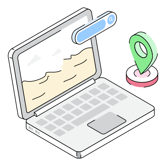 Laptop, Device, Search, Find, Location illustration