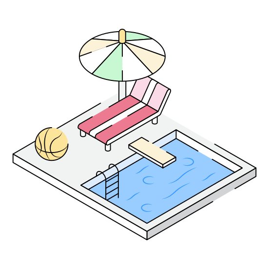 Poolside, Pool, Beach, Bed, Sunbed illustration