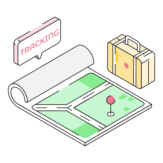 Tracking, Map, Navigation, Luggage, Baggage illustration