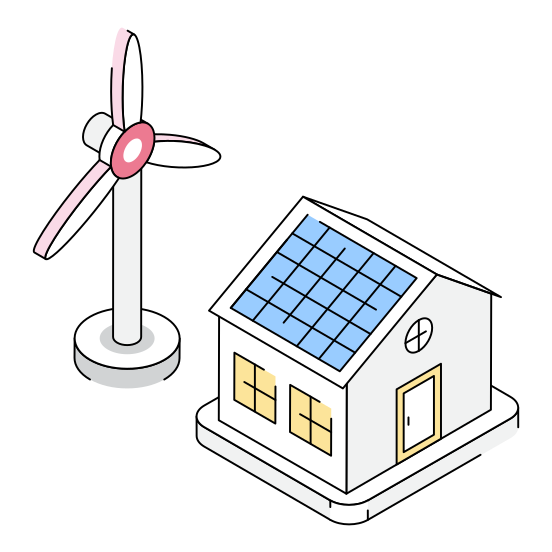 Solar, House, Windmill, Energy, Powered illustration