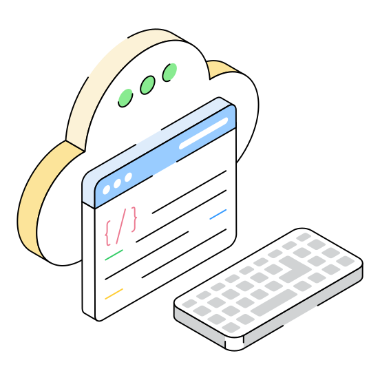 Coding, Programming, Keyboard, Cloud, Storage illustration