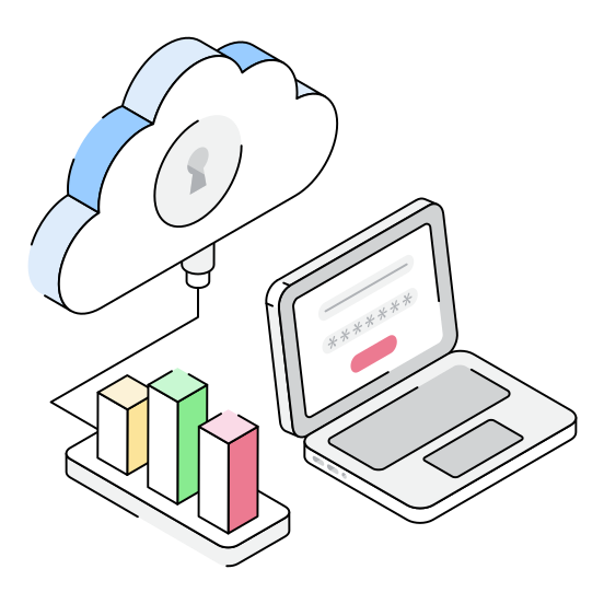 Login, Password, Lock, Laptop, Cloud illustration