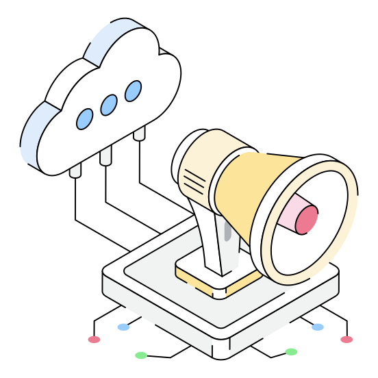 Marketing, Advertising, Promotion, Cloud, Storage illustration