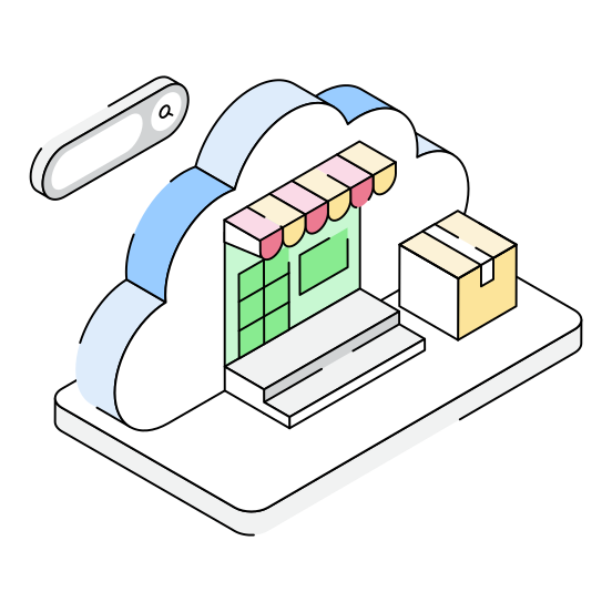 Marketplace, Shop, Cloud, Storage, Hosting illustration