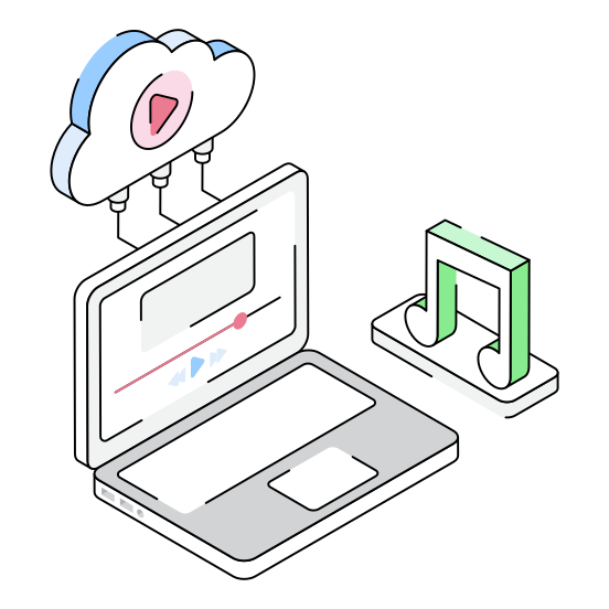 Music, Media, Laptop, Cloud, Storage illustration