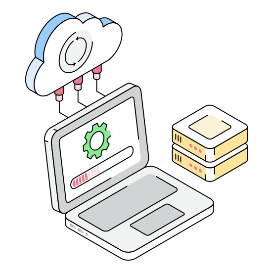 Sync, Laptop, Optimization, Cloud, Storage illustration