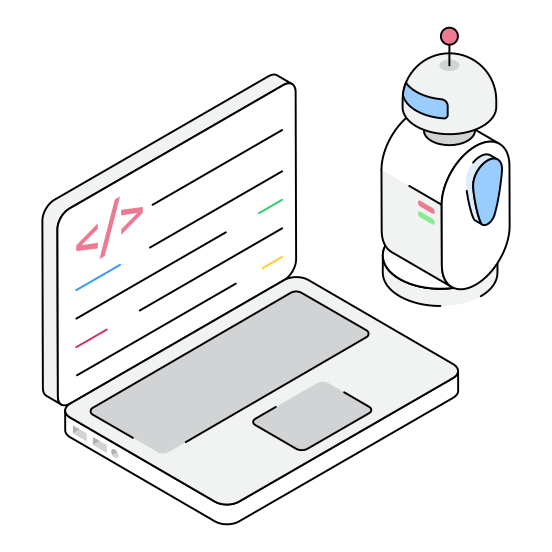 Coding, Programming, Laptop, Robotics, Robot illustration