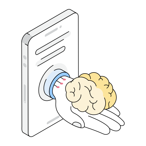 Thinking, Mobile, Brain, Device, Ai illustration