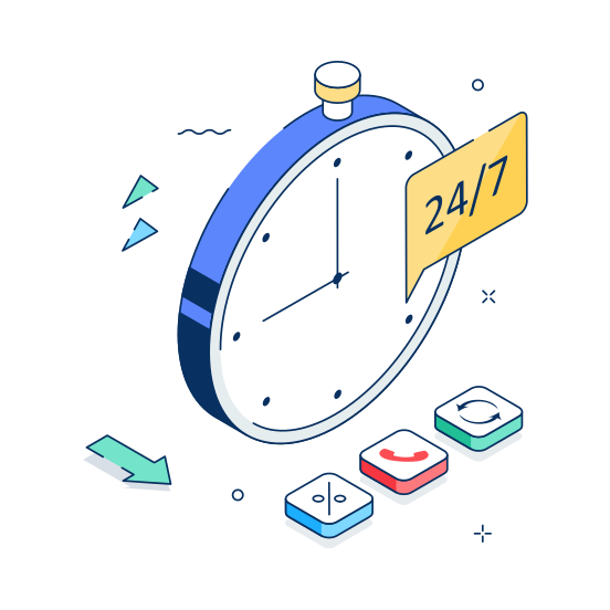  Hours, Service, Availability, Support, Customer, Service, Stopwatch, illustration