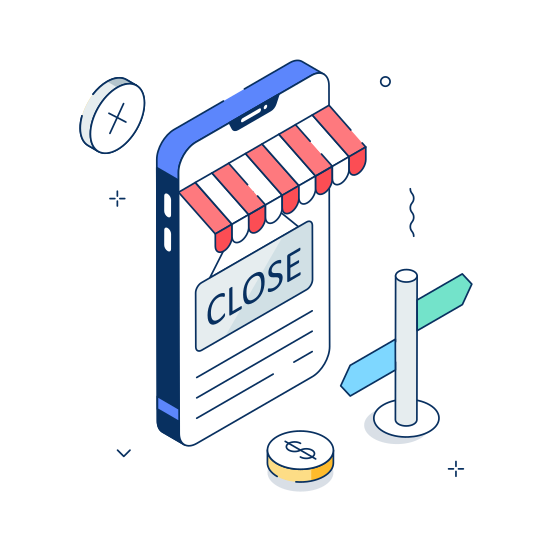 Offline, Store, Closure, Mobile, Online, Shopping, Ecommerce, illustration