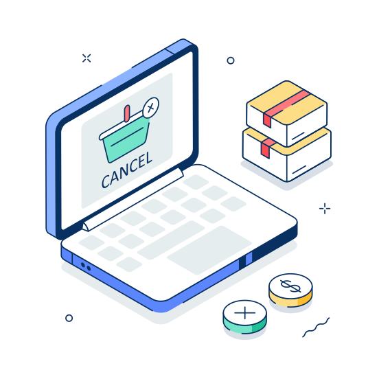 Order, Cancellation, Online, Refund, Rejection, Delivery, Package, illustration
