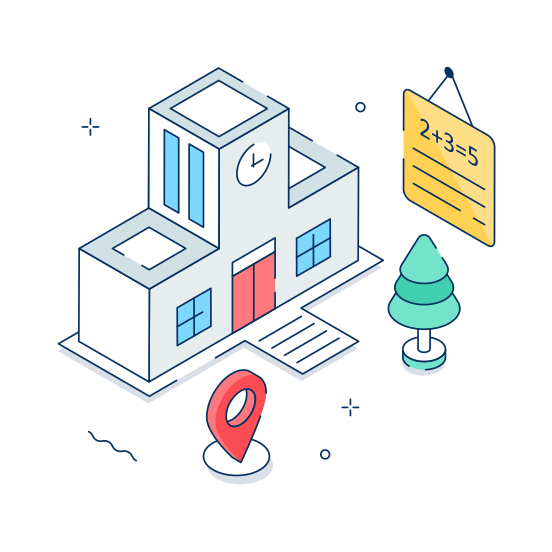 School, Building, Campus, Location, Education illustration