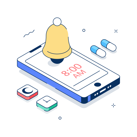 Alarm, Reminder, Medicine, Health, App illustration