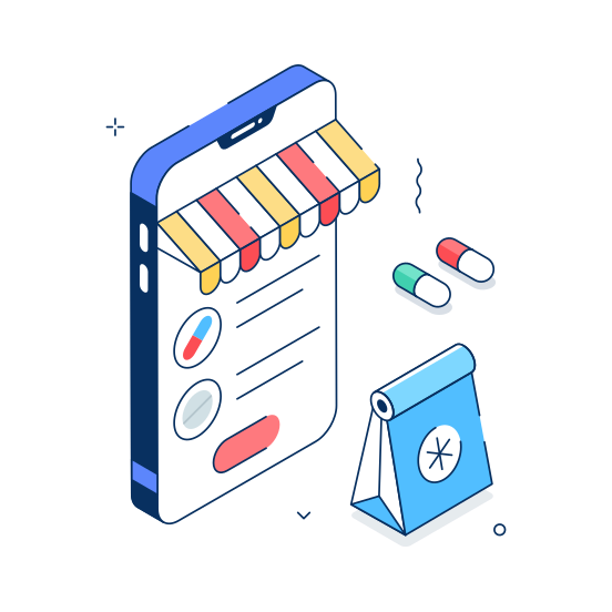 Online, Pharmacy, Medicine, Healthcare, App illustration