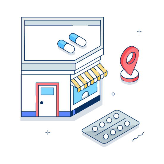 Pharmacy, Store, Drugstore, Healthcare, Medical illustration