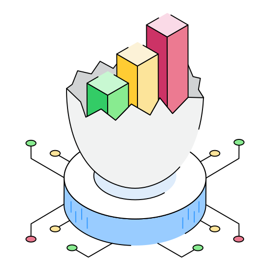 Digital, Bars, Connection, Network, Report illustration