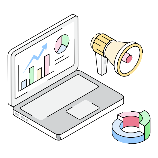 Laptop, Marketing, Promotion, Publicity, Advertising illustration