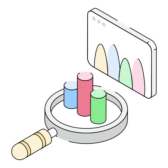 Research, Magnifier, Bars, Search, Report illustration