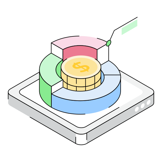 Shares, Investment, Finance, Pie, Dollar illustration