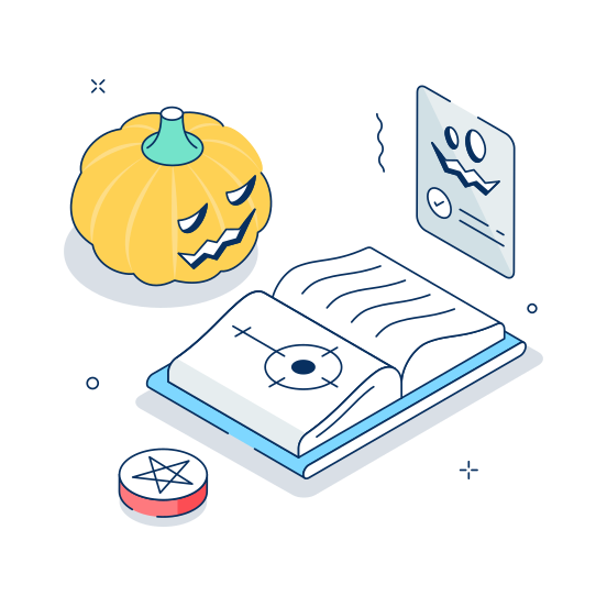 Halloween, Magic, Pumpkin, Spellbook, Ghost, Spooky, Haunted illustration