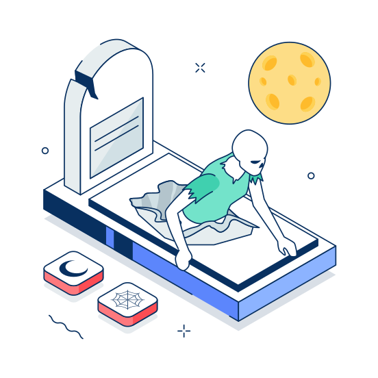 Zombie, Monster, Gravestone, Tombstone, Spooky, Creepy, Scary illustration