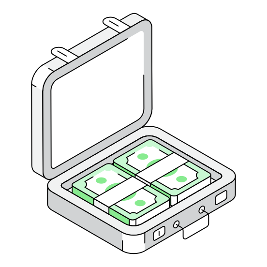 Briefcase, Cash, Currency, Wealth, Payment illustration