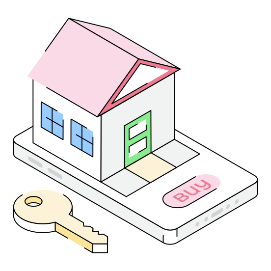 Homeownership, App, Online, Buy, Key illustration