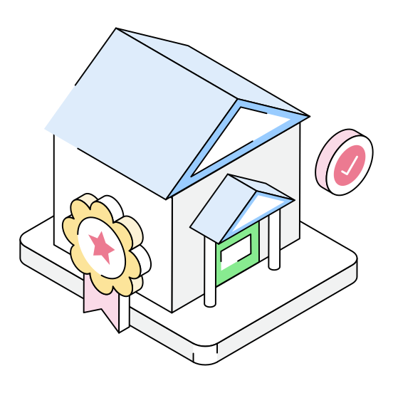 Quality, Assurance, Badge, Home, House illustration