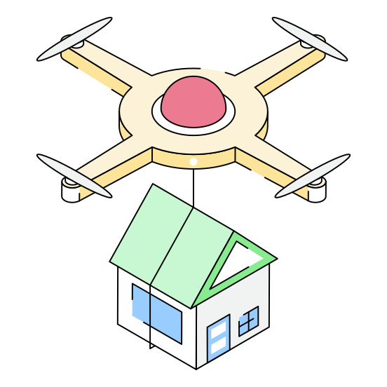 Shifting, Drone, Moving, Home, House illustration