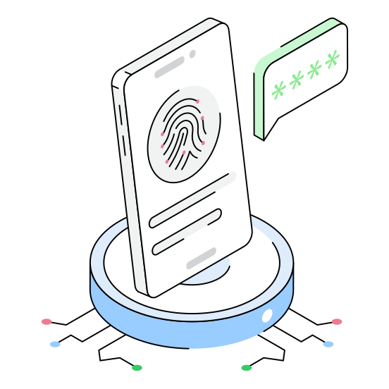Biometric, Fingerprint, Mobile, Phone, Cybersecurity illustration