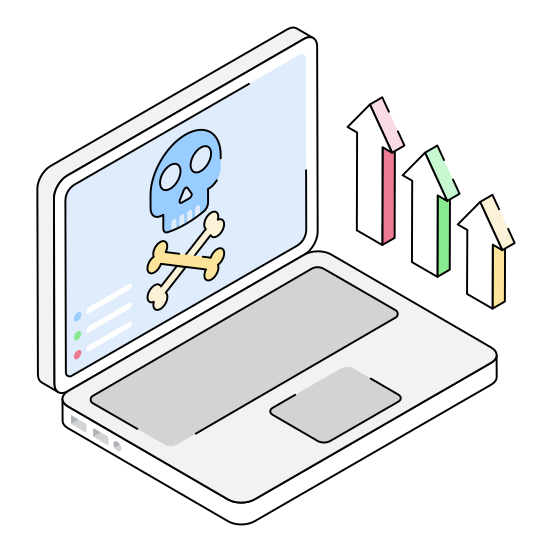 Hacking, Malware, Cyberattack, Cybercrime, Device illustration