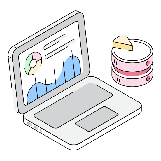 Analytics, Laptop, Device, Online, Database illustration