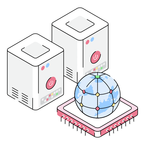 Hosting, Servers, Storage, Global, Web illustration