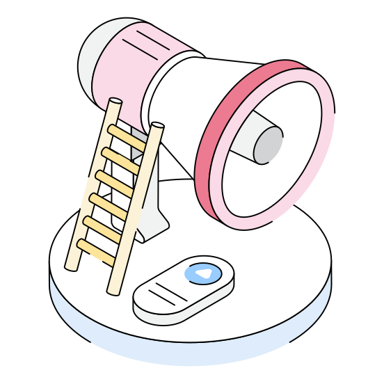 Promotion, Publicity, Megaphone, Loudspeaker, Ladder illustration